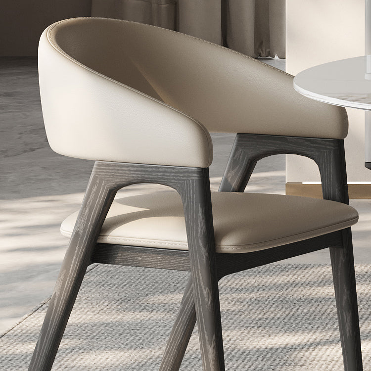 Open Back Arm Upholstered and Solid Wood Dining Accent Chair