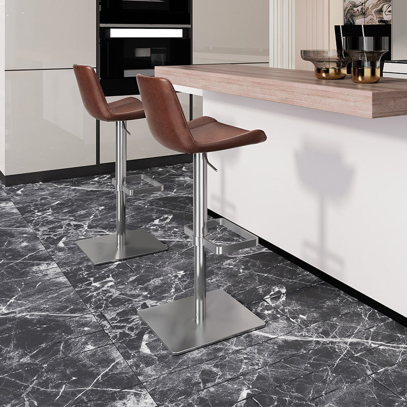 Contemporary Adjustable Height Swivel Leather Bar Stool with Footrest
