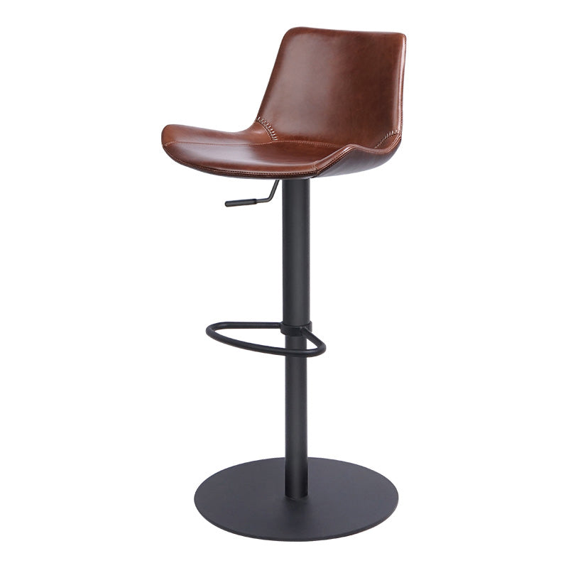 Contemporary Adjustable Height Swivel Leather Bar Stool with Footrest