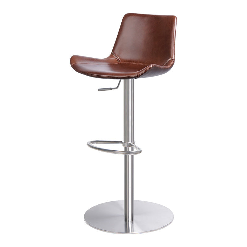 Contemporary Adjustable Height Swivel Leather Bar Stool with Footrest