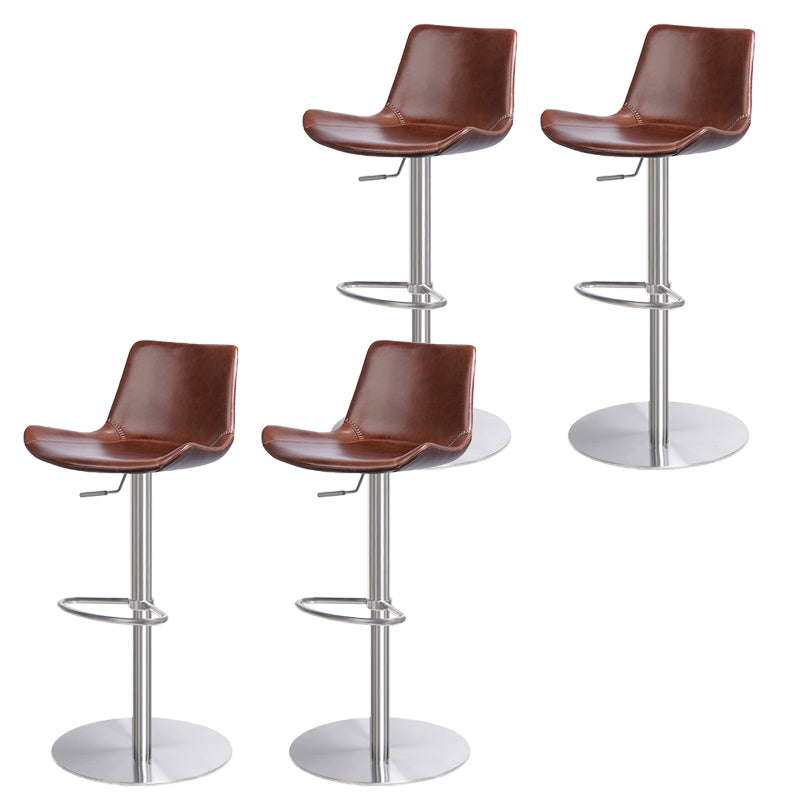 Contemporary Adjustable Height Swivel Leather Bar Stool with Footrest