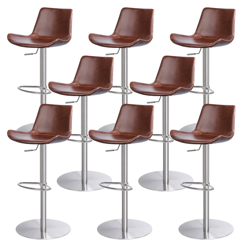 Contemporary Adjustable Height Swivel Leather Bar Stool with Footrest