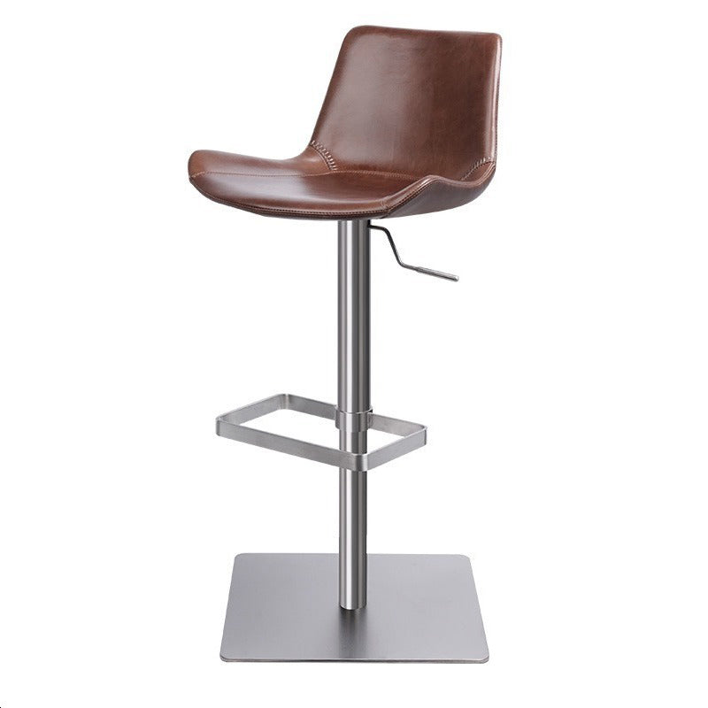 Contemporary Adjustable Height Swivel Leather Bar Stool with Footrest