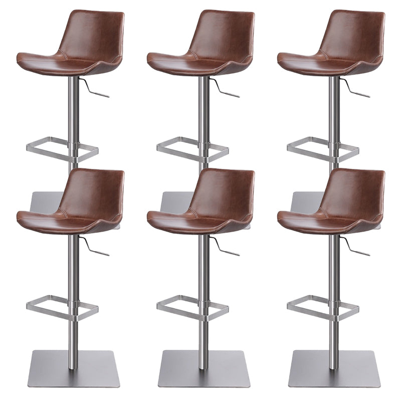 Contemporary Adjustable Height Swivel Leather Bar Stool with Footrest