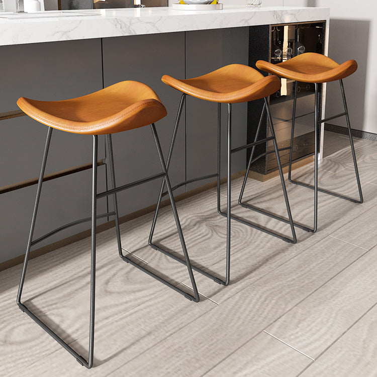 Contemporary Faux Leather Armless Bar Stools with Metal Base