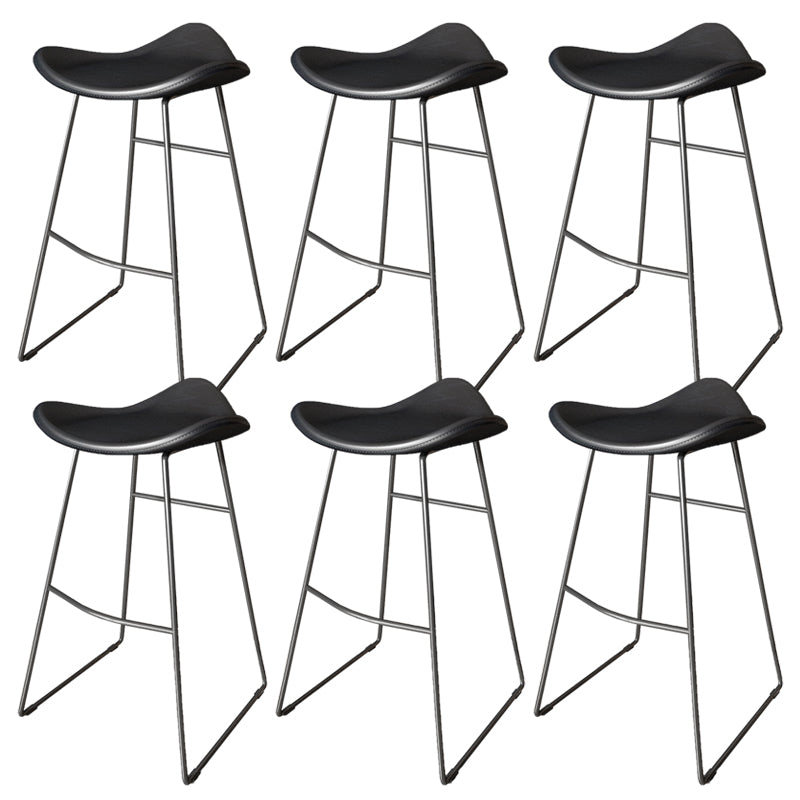 Contemporary Faux Leather Armless Bar Stools with Metal Base