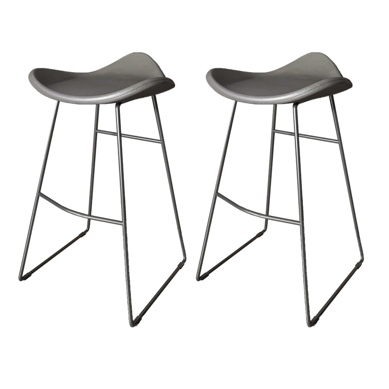 Contemporary Faux Leather Armless Bar Stools with Metal Base
