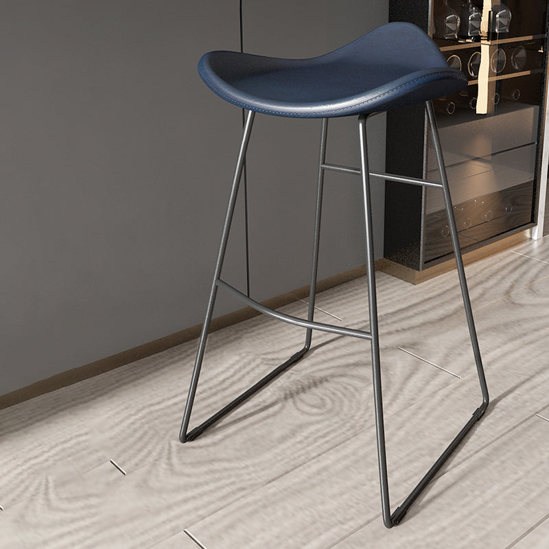 Contemporary Faux Leather Armless Bar Stools with Metal Base
