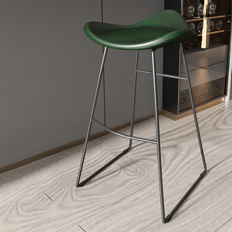 Contemporary Faux Leather Armless Bar Stools with Metal Base
