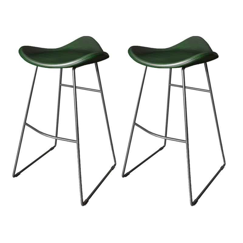 Contemporary Faux Leather Armless Bar Stools with Metal Base