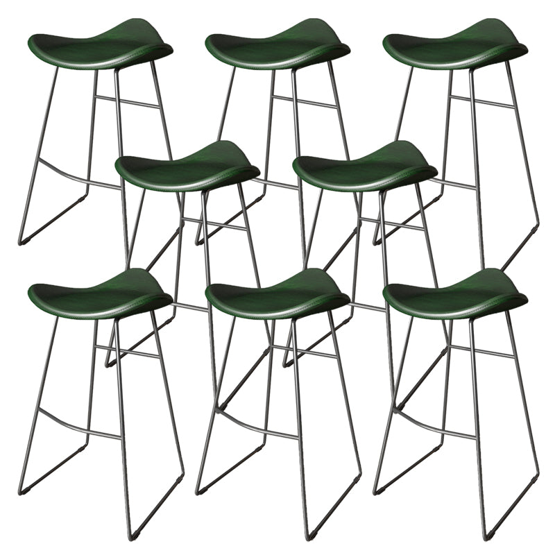 Contemporary Faux Leather Armless Bar Stools with Metal Base