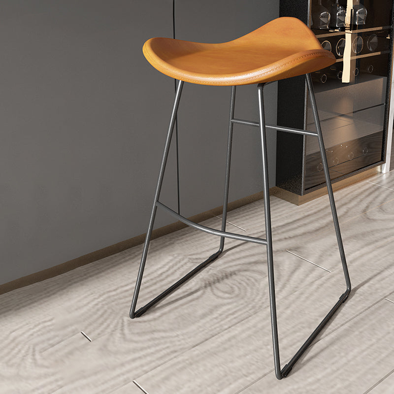Contemporary Faux Leather Armless Bar Stools with Metal Base