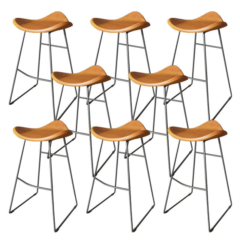 Contemporary Faux Leather Armless Bar Stools with Metal Base