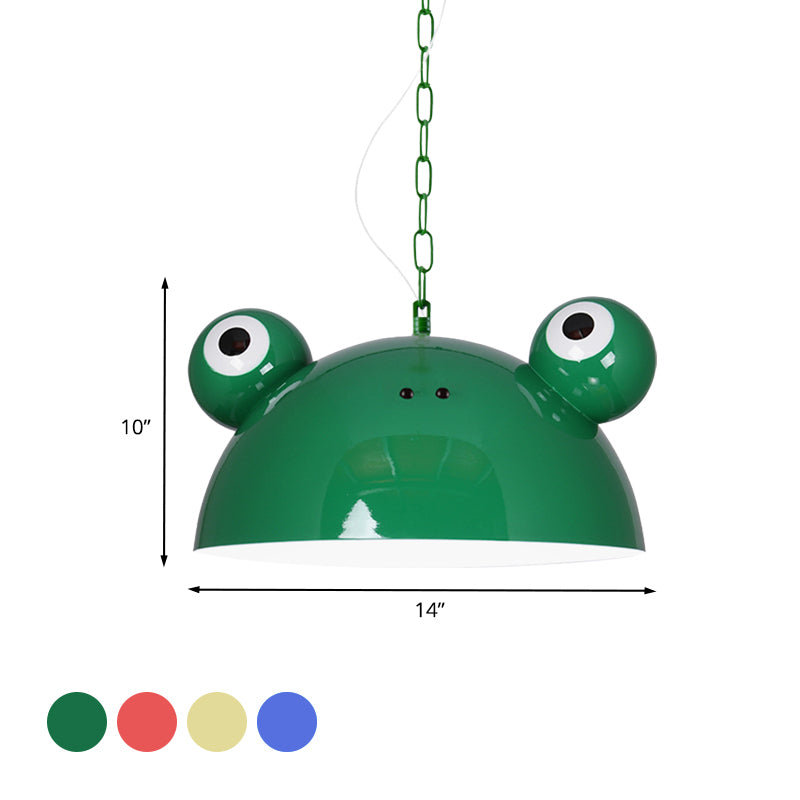 Frog Kindergarten Ceiling Pendant Iron 1 Bulb Kids Style Hanging Lamp Kit in Red/Blue/Green