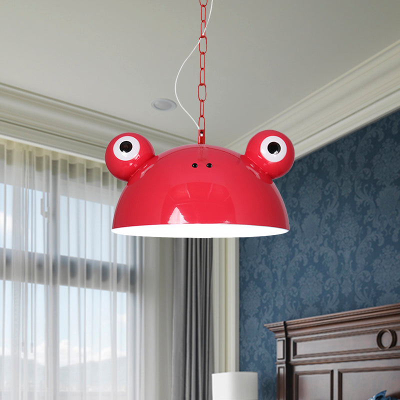 Frog Kindergarten Ceiling Pendant Iron 1 Bulb Kids Style Hanging Lamp Kit in Red/Blue/Green