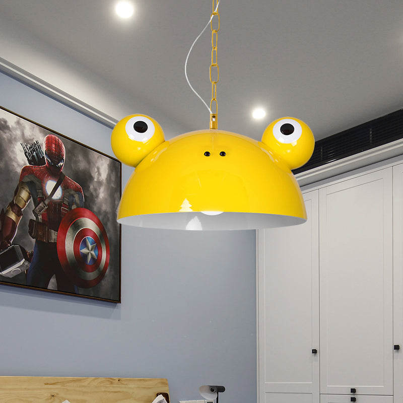 Frog Kindergarten Ceiling Pendant Iron 1 Bulb Kids Style Hanging Lamp Kit in Red/Blue/Green