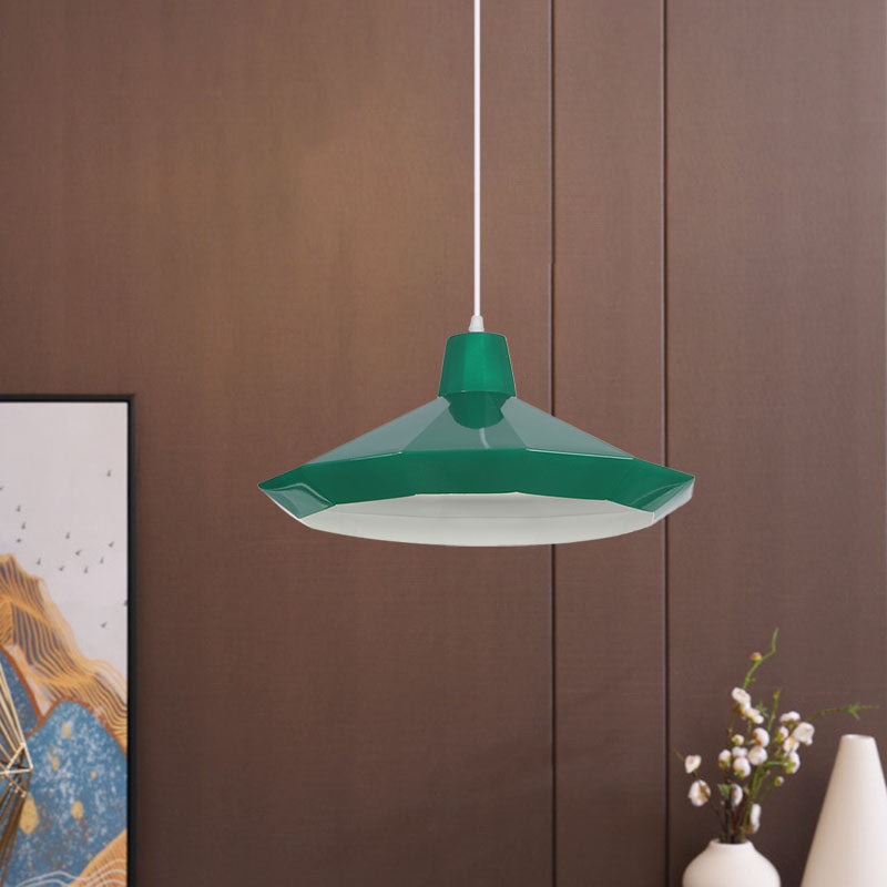 1-Light Restaurant Hanging Lamp Macaron Yellow/Blue/Green Pendant Light Kit with Pot-Lid/Diamond/Tapered Iron Shade