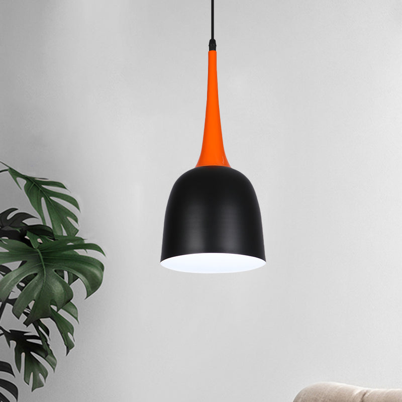 Black/White/Pink Bell Pendulum Light Macaron Single Iron Down Lighting Pendant with Orange Tapered Grip