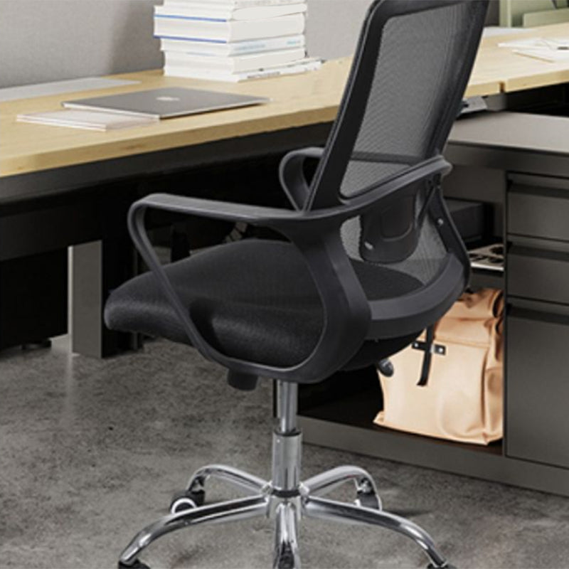 Modern Slide Black Office Chair Adjustable Seat Height Fixed Arms with Wheels