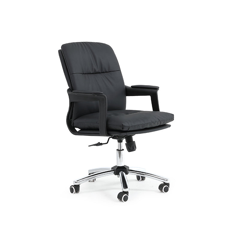 Black Modern Leather Office Chair Adjustable Seat Height Fixed Arms with Wheels