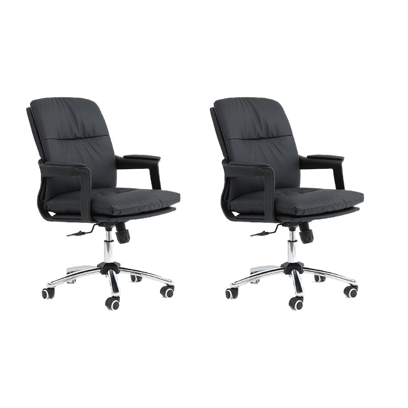 Black Modern Leather Office Chair Adjustable Seat Height Fixed Arms with Wheels