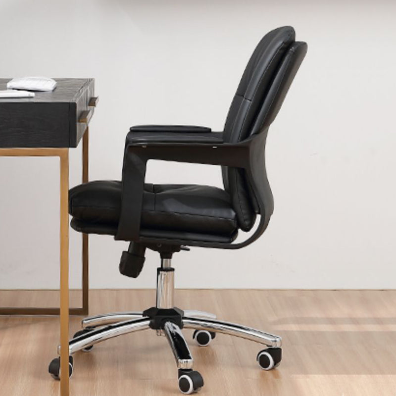 Black Modern Leather Office Chair Adjustable Seat Height Fixed Arms with Wheels