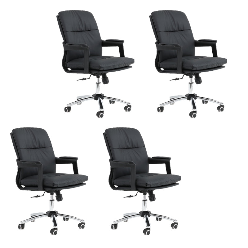 Black Modern Leather Office Chair Adjustable Seat Height Fixed Arms with Wheels