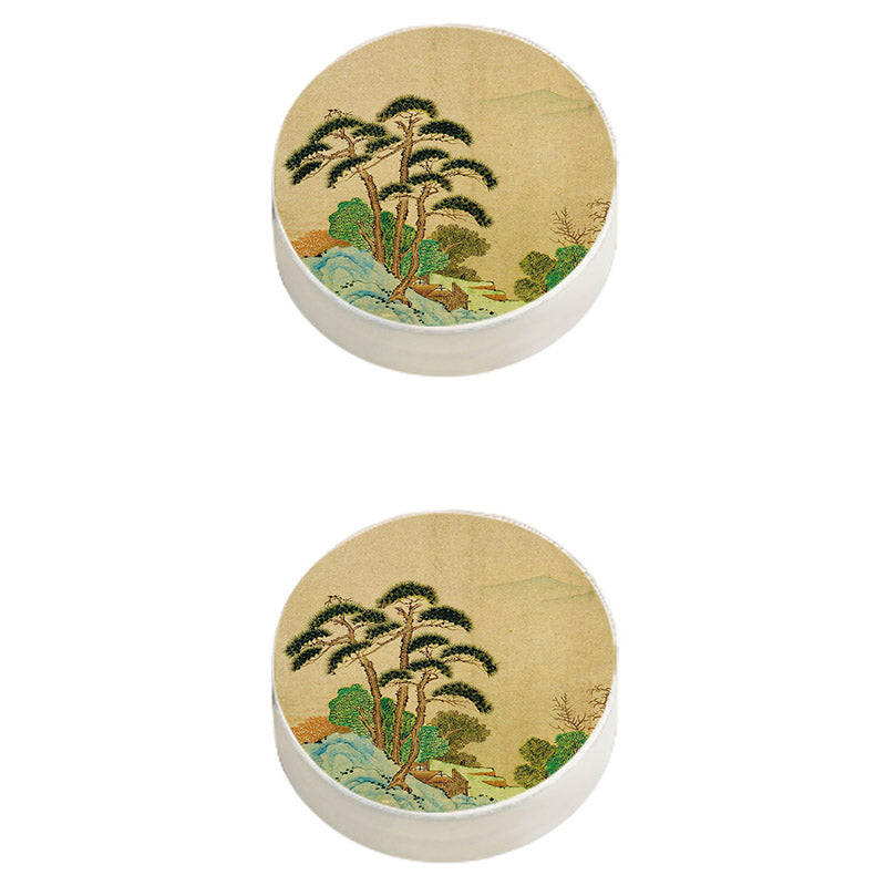 Modern Pouf Ottoman Cotton Upholstered Landscape Painting Round Ottoman