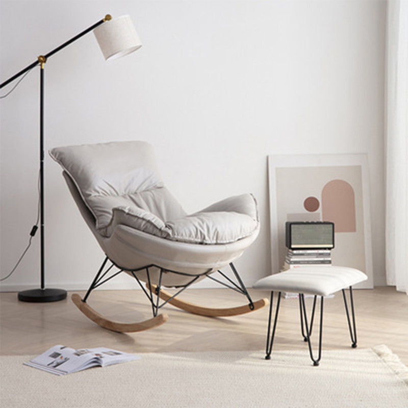 Modern Rocking Chair Faux Leather Solid Color Glider Chair with Ottoman