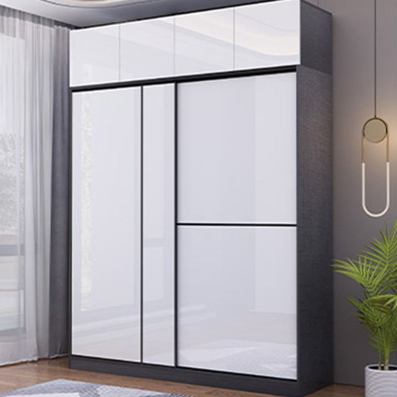 White Grey Wardrobe Cabinet Modern Wardrobe Closet with Shelves