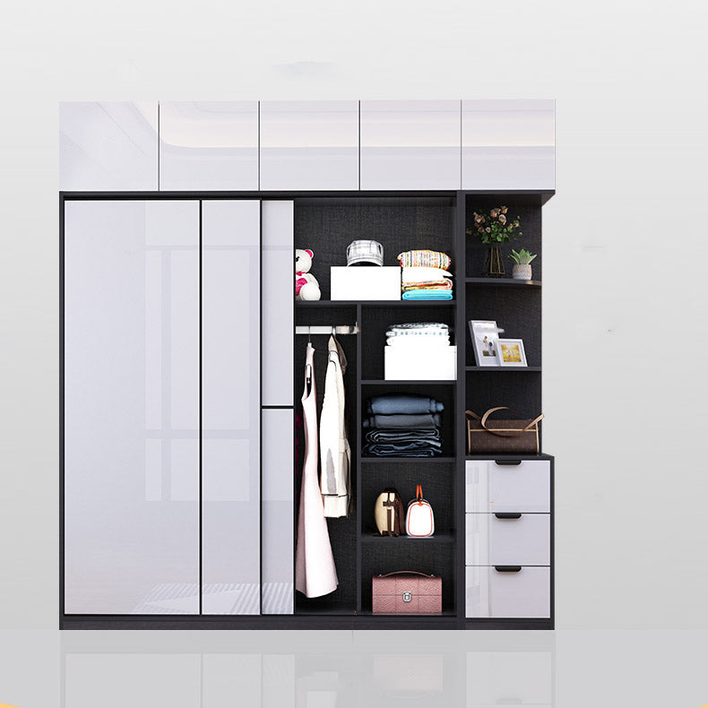 White Grey Wardrobe Cabinet Modern Wardrobe Closet with Shelves