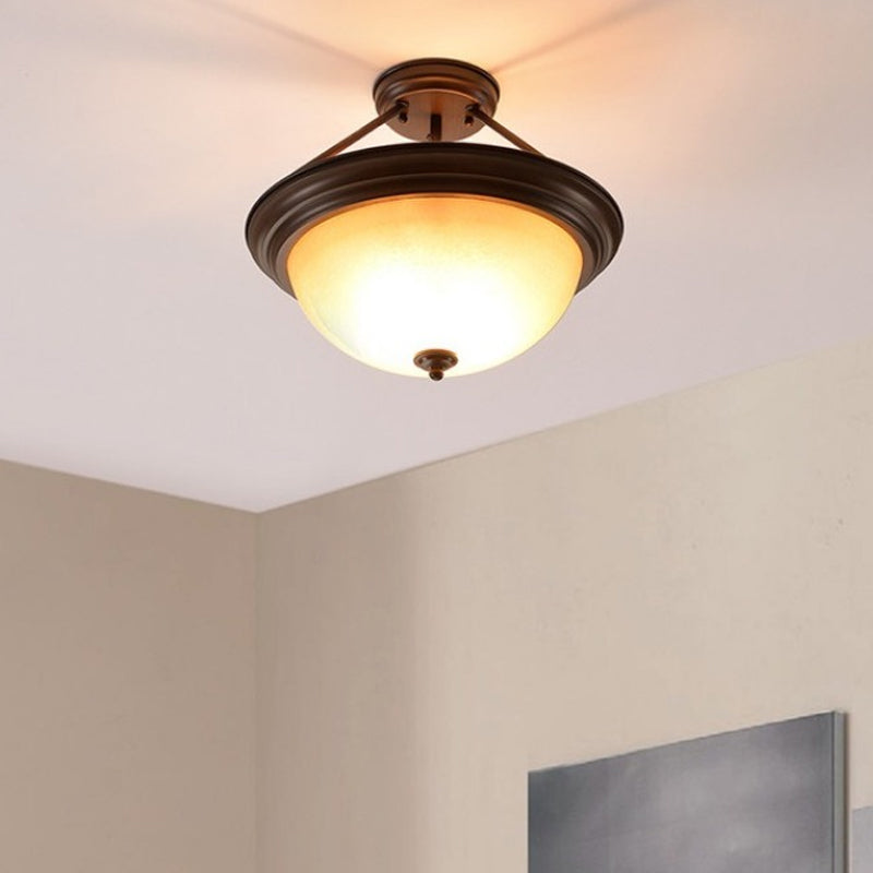 2 lichten Semi Mount Lighting Country Style woonkamer dicht bij plafondlamp met koepelwit/barnsteenglasschaduw