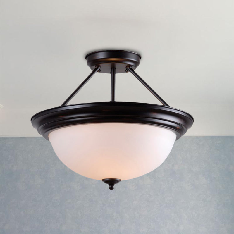 2 lichten Semi Mount Lighting Country Style woonkamer dicht bij plafondlamp met koepelwit/barnsteenglasschaduw