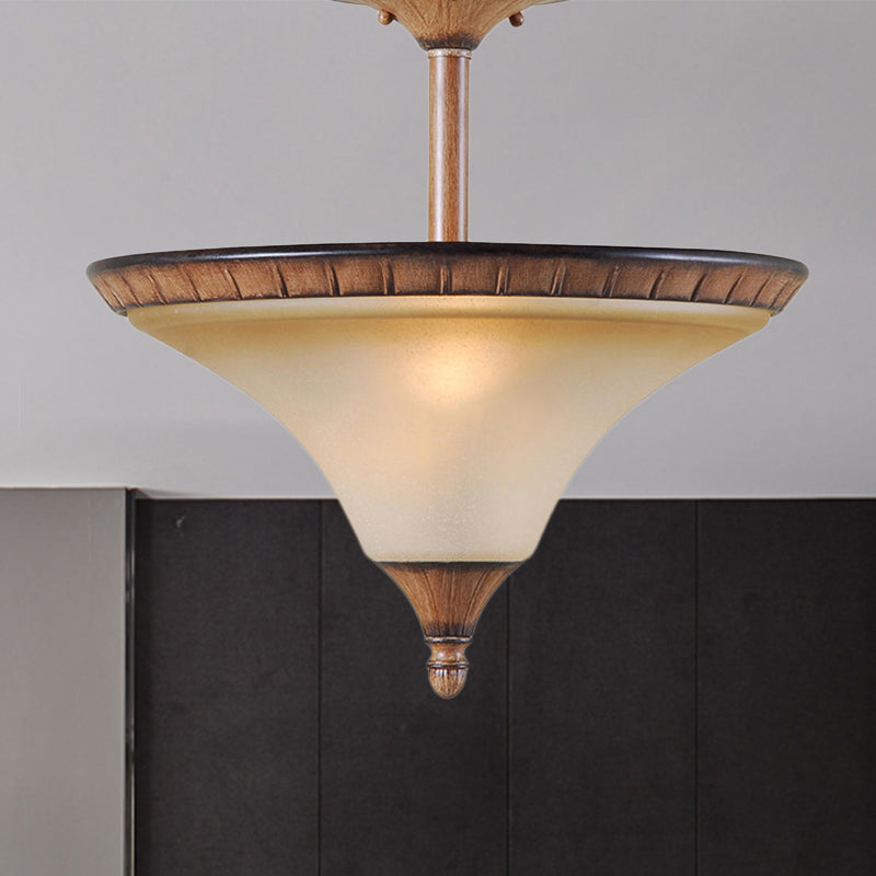 Cono de granja Semi Flush Lighting 2 Cabezas de vidrio bronceado Lámpara de techo de vidrio en madera
