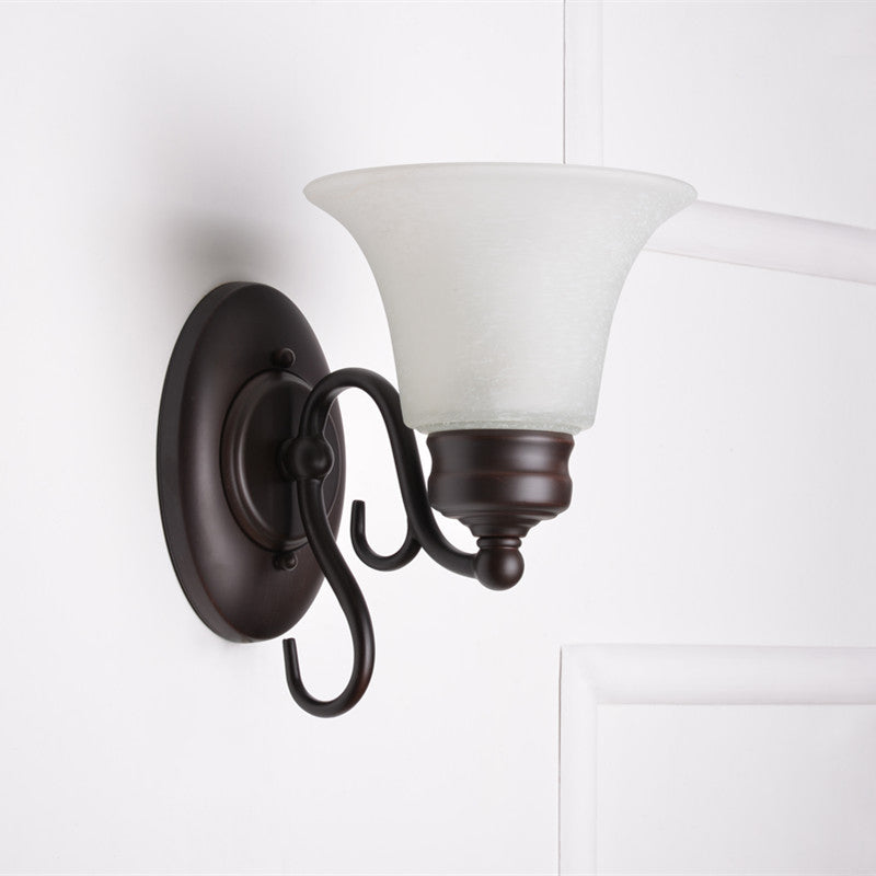 Bell White Glass Sconce Lighting Country Style 1 Light Indoor Wall Mount Lamp Fixture in Black