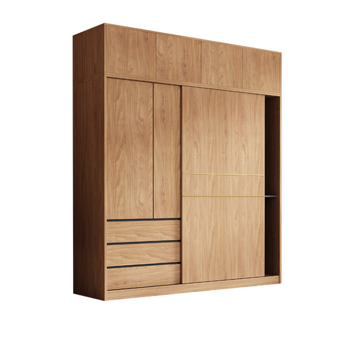 Natural Finish Wardrobe Armoire Sliding Wardrobe Cabinet with Drawer