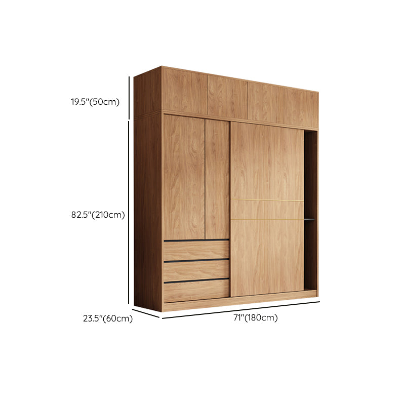 Natural Finish Wardrobe Armoire Sliding Wardrobe Cabinet with Drawer