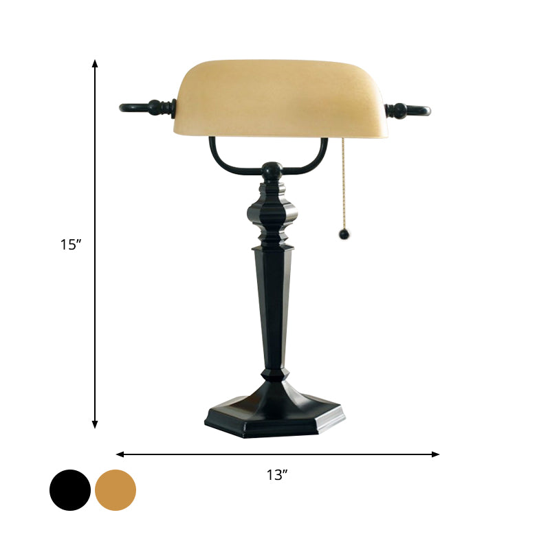 1 Light Pull Chain Night Table Light Traditional Black/Brass Finish Metal Desk Lamp with Tan Glass Shade