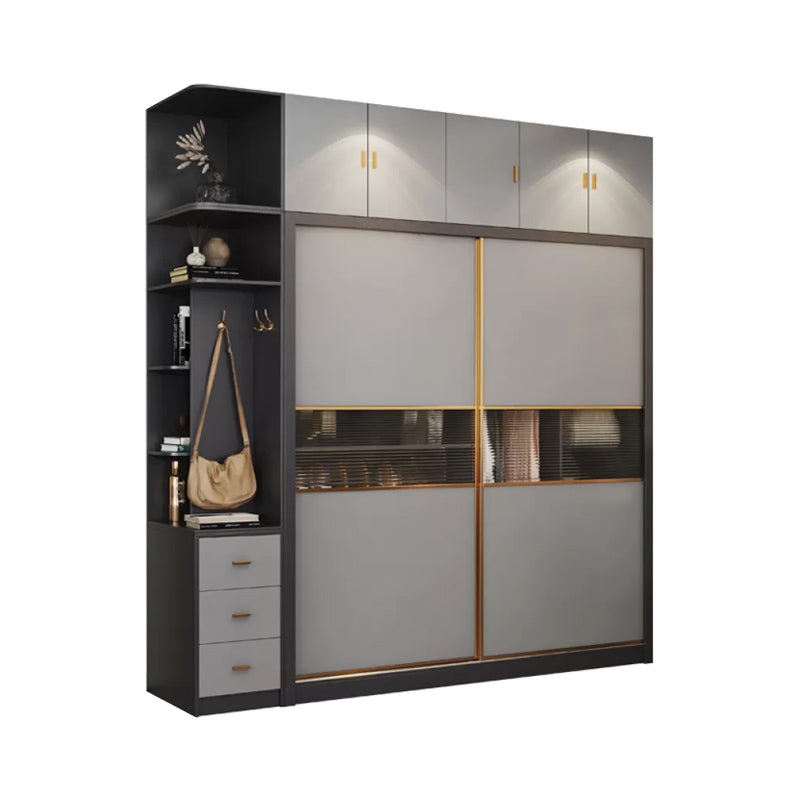 Grey Wardrobe Cabinet with Drawer Modern Wardrobe Armoire for Home