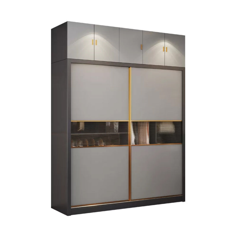 Grey Wardrobe Cabinet with Drawer Modern Wardrobe Armoire for Home