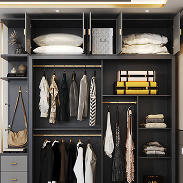 Grey Wardrobe Cabinet with Drawer Modern Wardrobe Armoire for Home