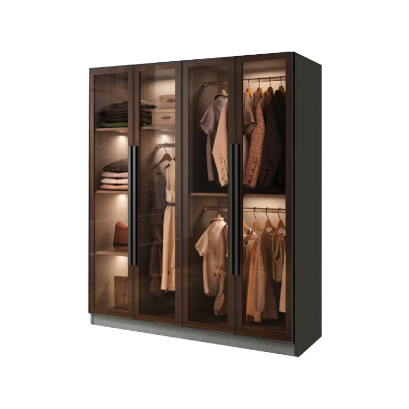 Modern Wardrobe Cabinet Glass and Engineered Wood Wardrobe Closet