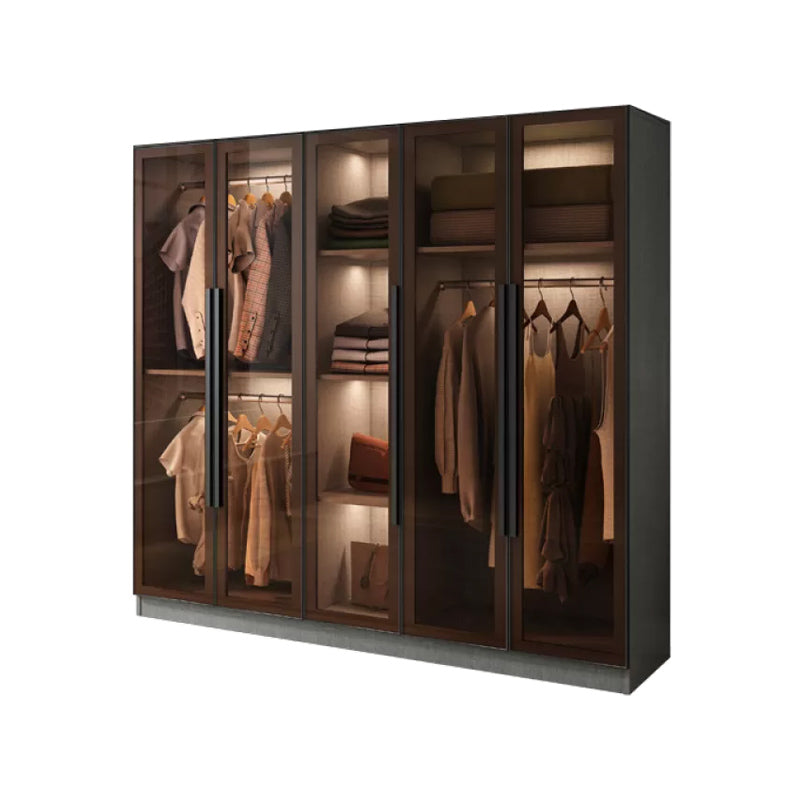 Modern Wardrobe Cabinet Glass and Engineered Wood Wardrobe Closet