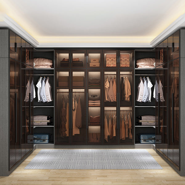 Modern Wardrobe Cabinet Glass and Engineered Wood Wardrobe Closet