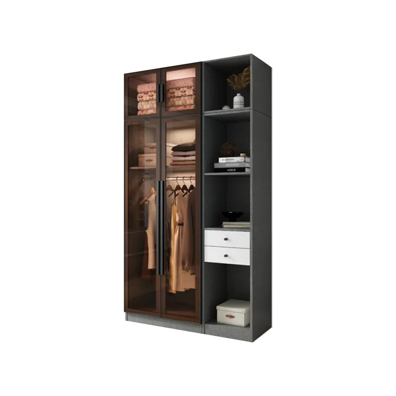 Modern Wardrobe Cabinet Glass and Engineered Wood Wardrobe Closet