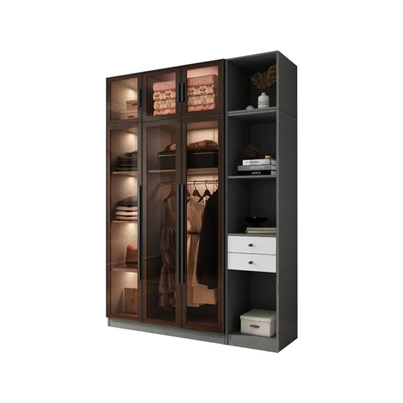 Modern Wardrobe Cabinet Glass and Engineered Wood Wardrobe Closet