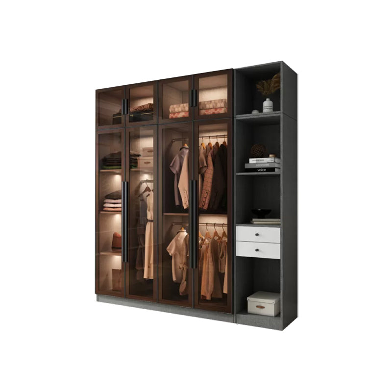 Modern Wardrobe Cabinet Glass and Engineered Wood Wardrobe Closet