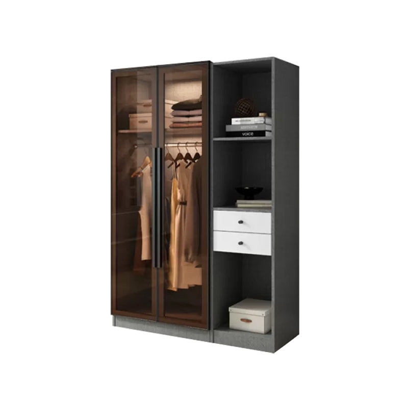 Modern Wardrobe Cabinet Glass and Engineered Wood Wardrobe Closet