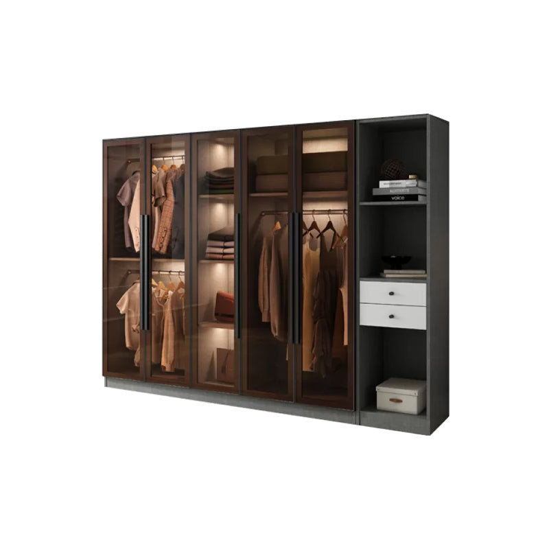 Modern Wardrobe Cabinet Glass and Engineered Wood Wardrobe Closet
