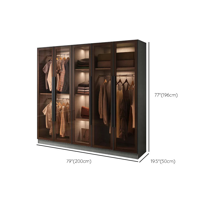 Modern Wardrobe Cabinet Glass and Engineered Wood Wardrobe Closet
